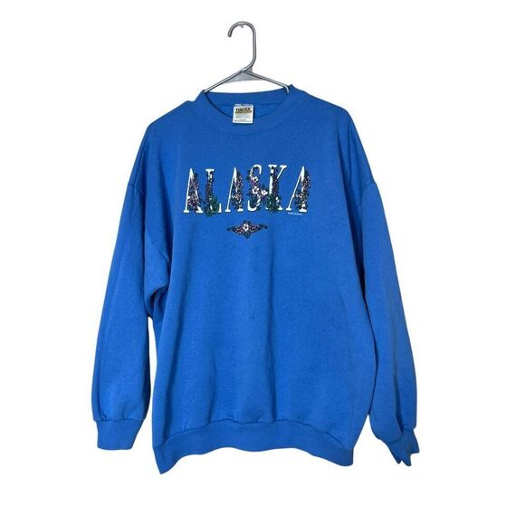 Vintage 90s Alaska Tultex Crewneck blue  Sweatshirt Size XL - Picture 1 of 7